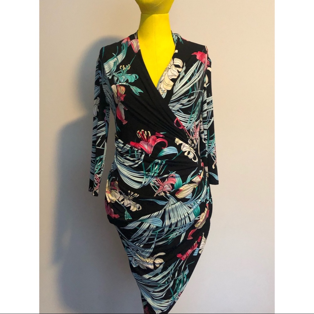 Floral Tropical Print Wrap Dress